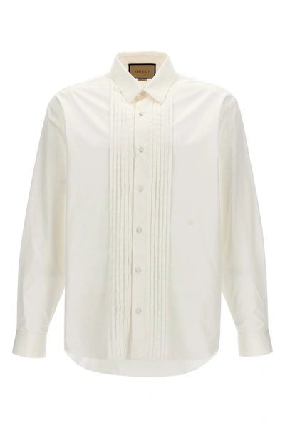 Gucci Men Pleated Plastron Shirt In White