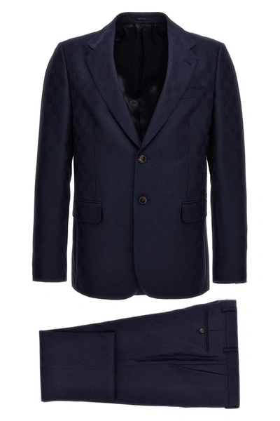 Gucci Men Wool Suit Gg In Blue