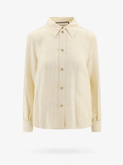 Gucci Silk Shirt With Iconic Motif In Cream