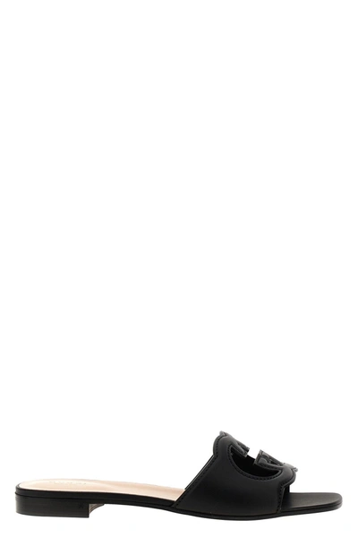 Gucci Gg Cut-out Flat Sandals In Black