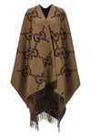Gucci Gg-logo Reversible Cashmere Cape In Brown