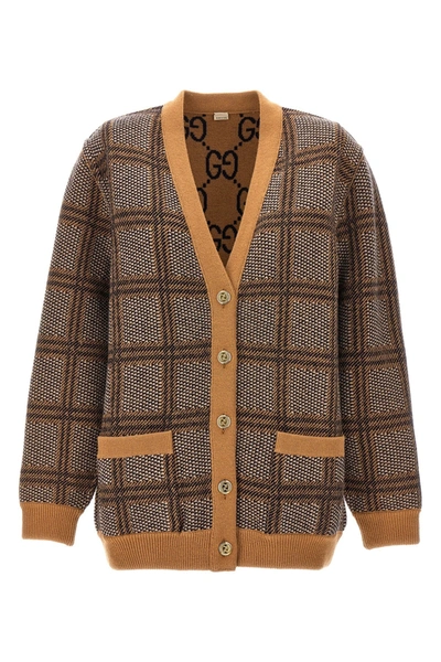 GUCCI GUCCI WOMEN CHECK AND 'GG' REVERSIBLE CARDIGAN