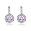 RACHEL GLAUBER WHITE GOLD PLATED ROUND DANGLE EARRINGS WITH PINK CUBIC ZIRCONIA