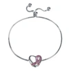 Rachel Glauber Teens/young Adults White Gold Plated With Heart Charm Adjustable Bracelet In Silver