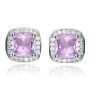 Rachel Glauber White Gold Plated Square Stud Earrings With Pink Cubic Zirconia In Pink