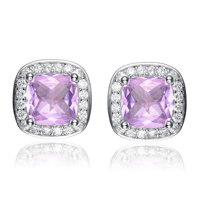 Rachel Glauber White Gold Plated Square Stud Earrings With Pink Cubic Zirconia