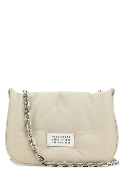 Maison Margiela Women Chalk Nappa Leather Small Glam Slam Flap Crossbody Bag In Gray