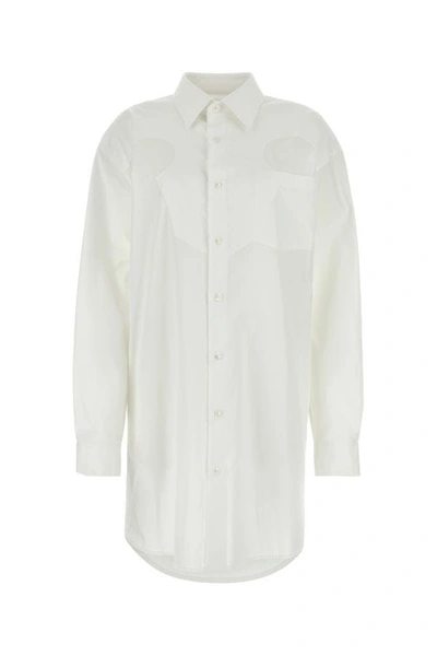 Maison Margiela Curved Hem Poplin Shirt Dress In White