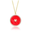 Rachel Glauber 14k Yellow Gold Plated With Clear Cubic Zirconia And Colored Enamel Round Pendant In Red