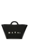 Marni Women Black Leather And Raffia Small Tropicalia Summer Handbag In Black