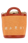 MARNI MARNI WOMAN TWO-TONE LEATHER AND RAFFIA TROPICALIA BUCKET BAG