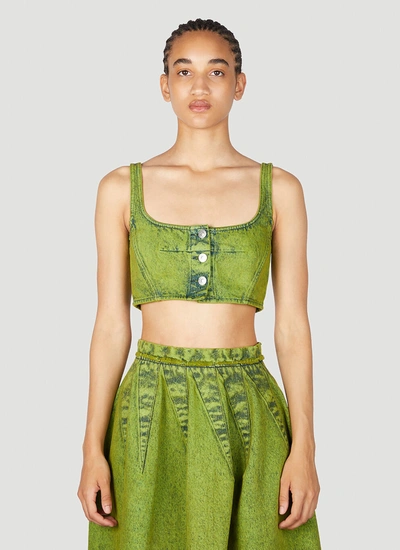 Marni Cotton Denim Crop Top In Green