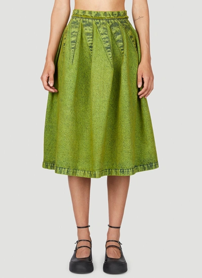 Marni Pleated Denim Midi Skirt In Green