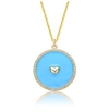 Rachel Glauber 14k Yellow Gold Plated With Clear Cubic Zirconia And Colored Enamel Round Pendant In Blue