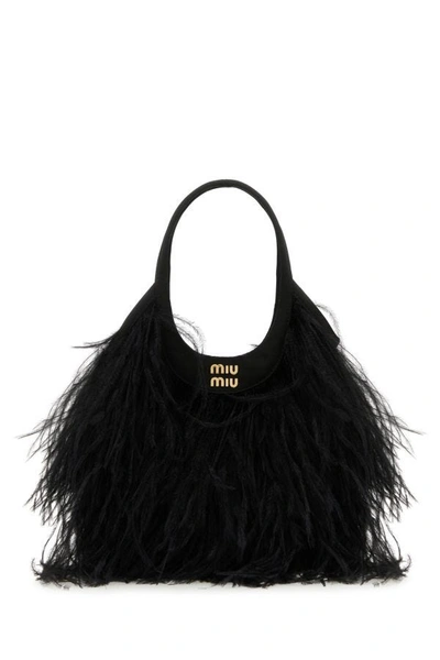 Miu Miu Woman Embellished Satin Handbag In Black