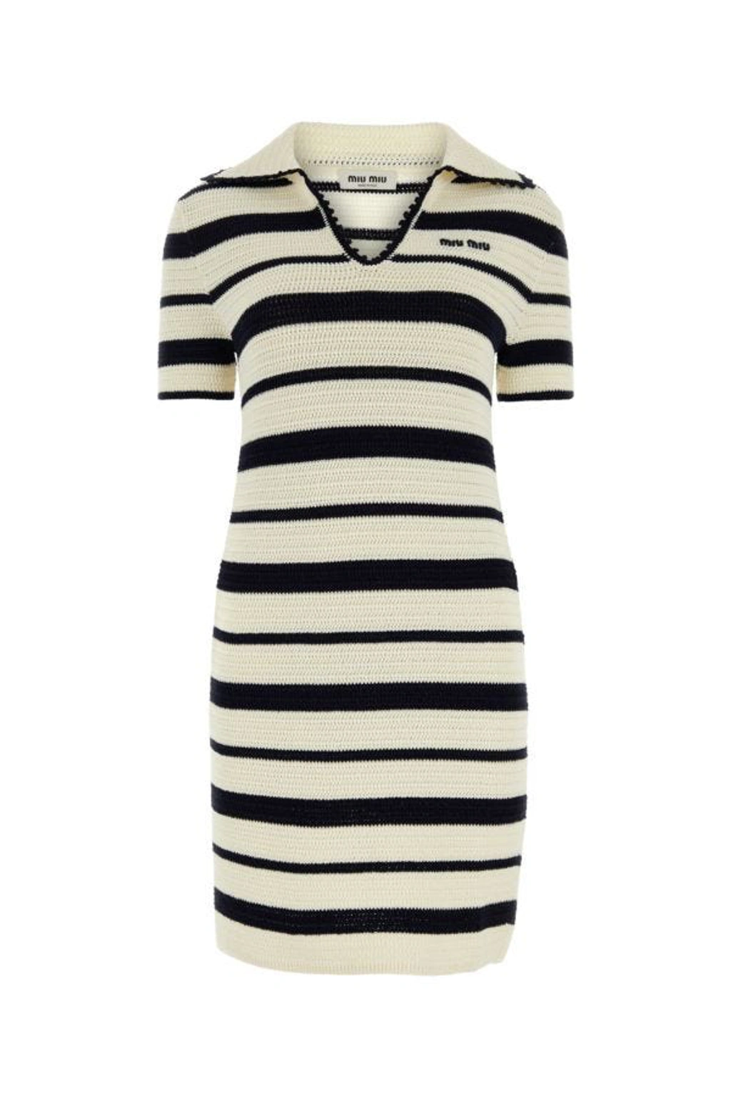 MIU MIU ロコハッチスハンコルツイトミニスカト 【関税込】 Miu Miu Striped Knit Polo Dress In Multicolor | ModeSens