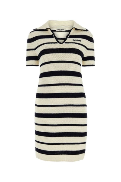 Miu Miu Striped Knit Polo Dress In Multicolor | ModeSens