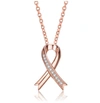 Rachel Glauber Teens/young Adults 18k Rose Gold Plated With Clear Cubic Zirconia Ribbon Pendant Necklace In Multi