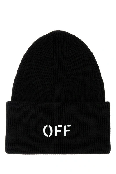 Off-white Off White Man Black Cotton Blend Beanie Hat