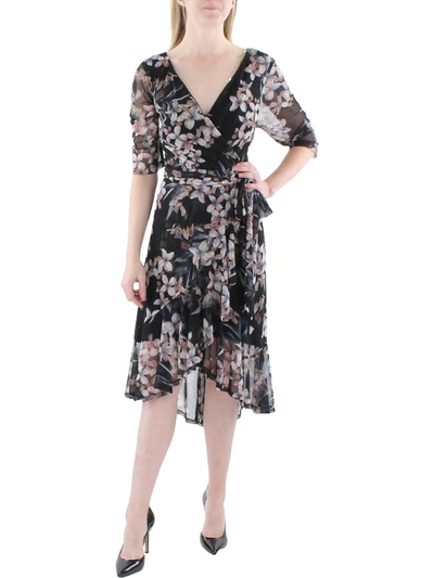 Connected Apparel Petites Womens Mesh Floral Wrap Dress In Multi