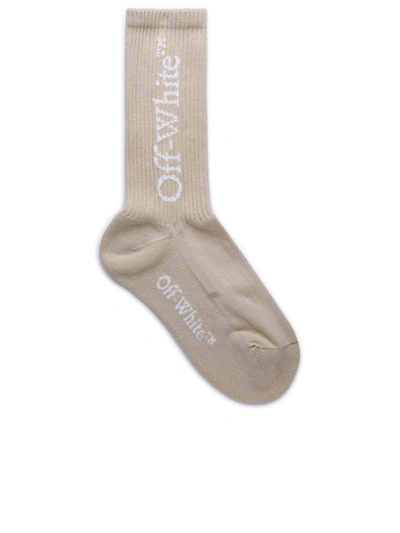 Off-white Bookish Mid Beige Cotton Blend Socks In Cream
