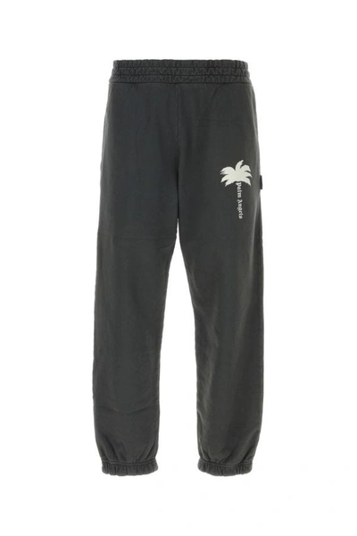 Palm Angels Man Anthracite Cotton Joggers In Grey