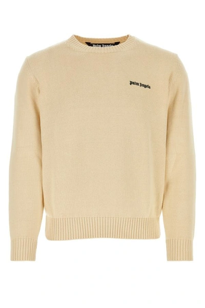 Palm Angels Man Cream Cotton Sweater In Yellow