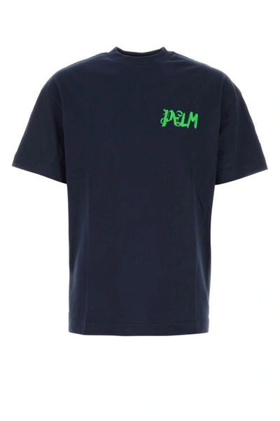 Palm Angels Man Navy Blue Cotton T-shirt