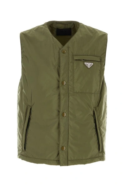 Prada Man Army Green Nylon Sleeveless Padded Jacket