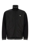 Prada Cotton And Nylon Jacket With Turtleneck Collar In Black