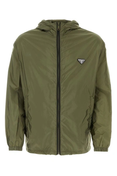 Prada Re-nylon Enamel Triangle-logo Jacket In Green