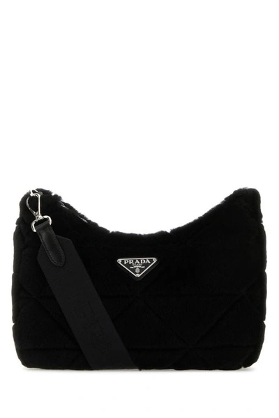 Prada Woman Black Shearling Shoulder Bag