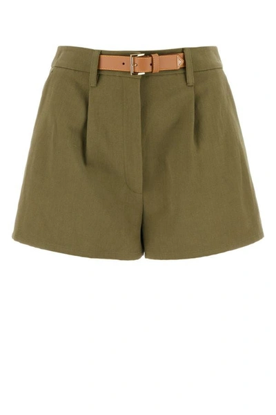 Prada Belted Pleated Shorts In Green