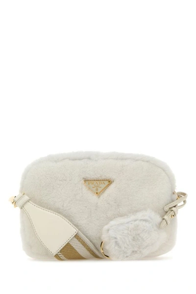 Prada Woman White Shearling Crossbody Bag