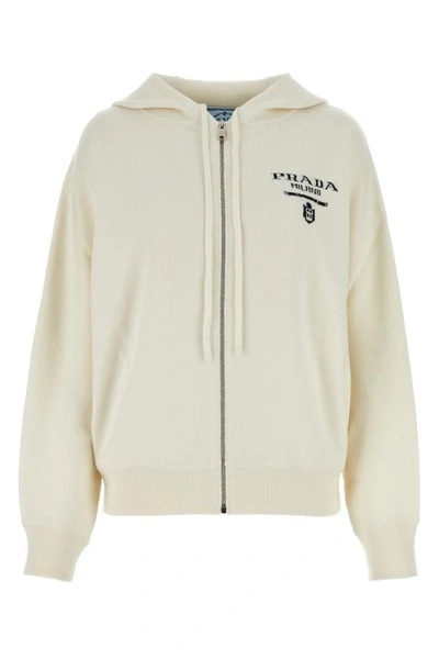 Prada Woman White Stretch Cashmere Blend Sweatshirt