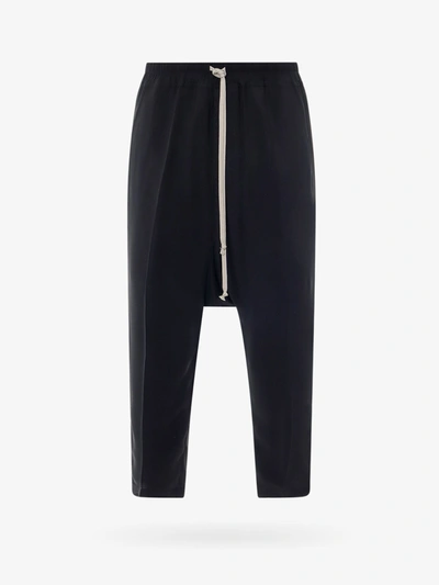 Rick Owens Mens Black Drawstring-waist Relaxed-fit Cotton Trousers
