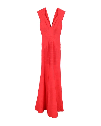 Herve Leger Plunging Neckline Gown In Red Wool