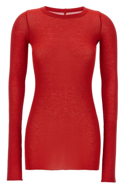 Rick Owens Long-sleeve Ribbed T-shirt In Red