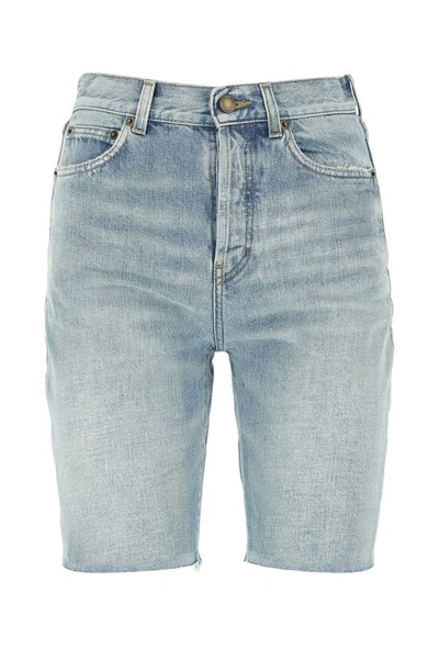 Saint Laurent Woman Denim Bermuda Shorts In Blue