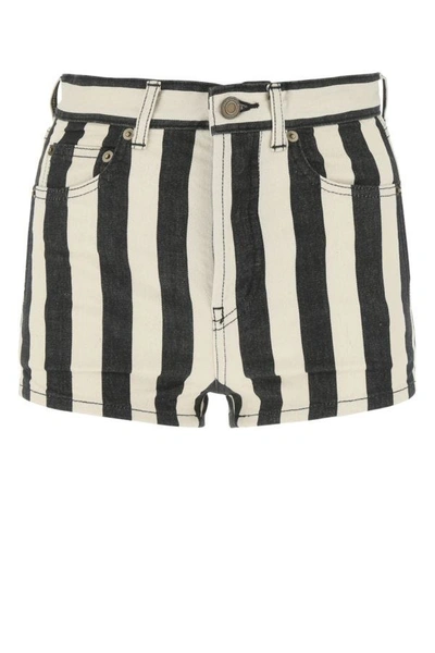 Saint Laurent Striped Stretch Denim Shorts With Belt Loops In Multicolor
