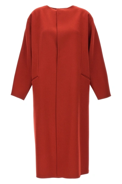 The Row Priske Brushed Cashmere Collarless Coat In Red