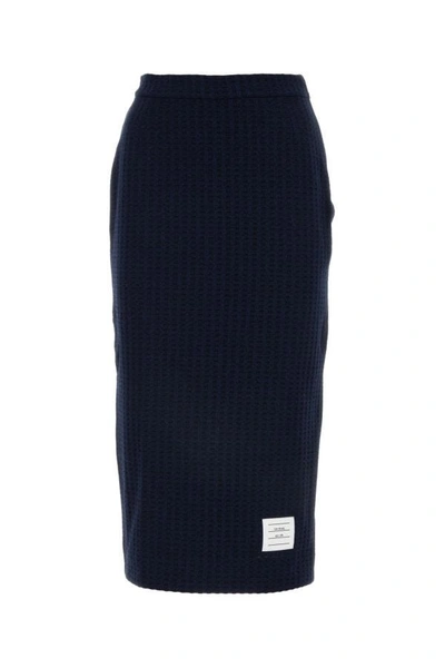 Thom Browne Woman Melange Navy Blue Cotton Skirt