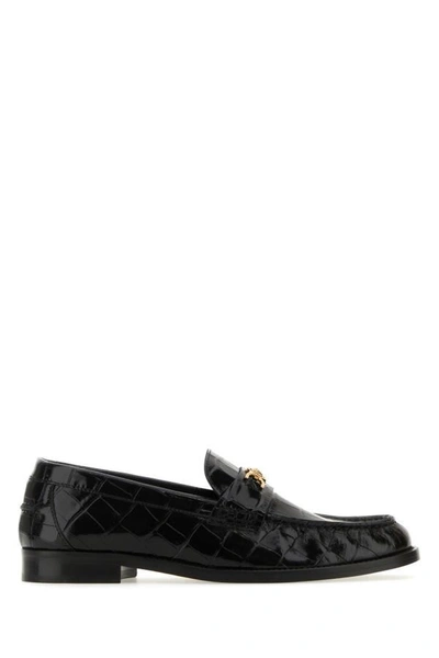 VERSACE VERSACE WOMEN BLACK LEATHER MEDUSA  95 LOAFERS