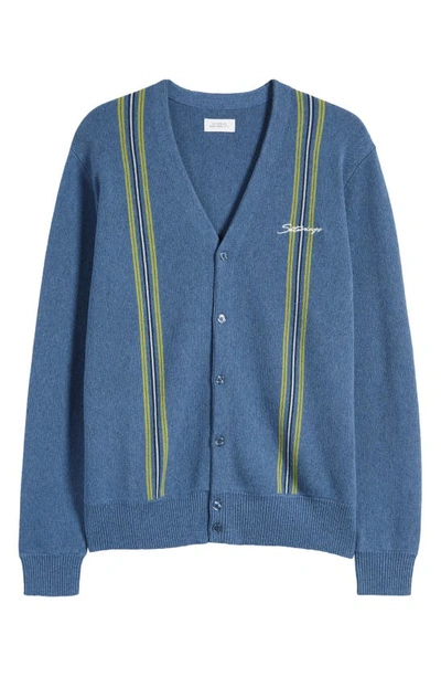 Saturdays Surf Nyc Saturdays Nyc Michael Vertical Stripe Wool & Cotton Cardigan In Coronet Blue