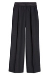 Stockholm Surfboard Club Elaine Logo Jacquard Waist Pleated Wide Leg Pants In Black