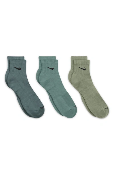 Nike Kids' Assorted 3-pack Dri-fit Everyday Plus Cushioned Ankle Socks In Green Multi Colour