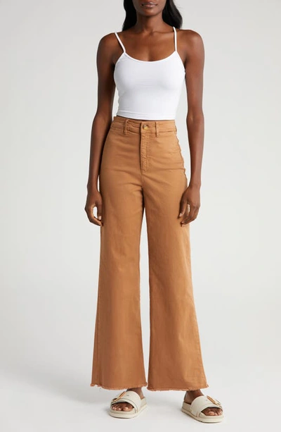 Marine Layer Bridget High Waist Raw Hem Wide Leg Trousers In Tobacco