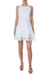 Akris Grid Organza Layered Short Dress In Ecru