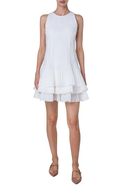 Akris Grid Organza Layered Short Dress In Ecru