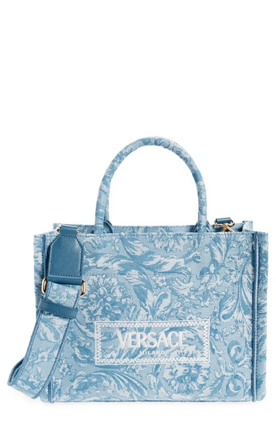 Versace Small Athena Barocco-pattern Tote Bag In 2ve9v Gentian Blue Gold